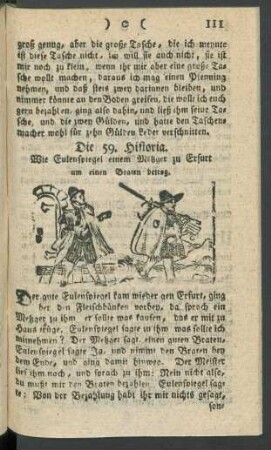 Die 59. Historia. Wie Eulenspiegel einem Metzger zu Erfurt um einen Braten betrog