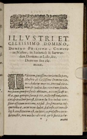 Illustri Et Celsissimo Domino, Domino Philippo, Comiti in Nassau, in Sarbruck & Sarwerden [...]