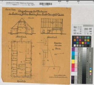 Barnsfeld (Velen) Vergrößerung des Wohnhauses der Pachtung Hölker Schnitte, Grundriß, Lageplan 1906 1 : 100/500 43,5 x 38 Zeichnung Landsberg-Velensches Bauamt Landsberg-Velen