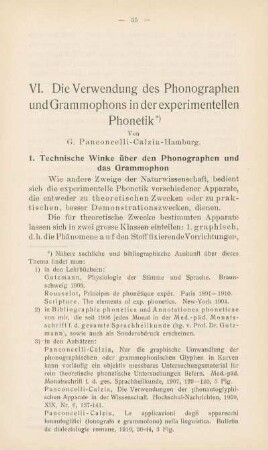VI. Die Verwendung des Phonographen und Grammophons in der experimentellen Phonetik
