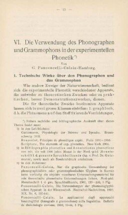 VI. Die Verwendung des Phonographen und Grammophons in der experimentellen Phonetik