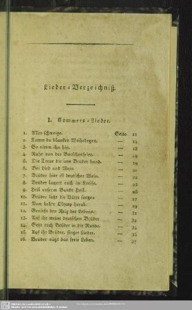 Lieder-Verzeichniß