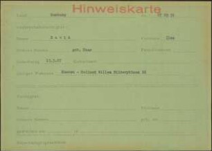 Eintrag in der Bundeszentralkartei (Teil des Testsamples): David, Ilse, geb. Haas