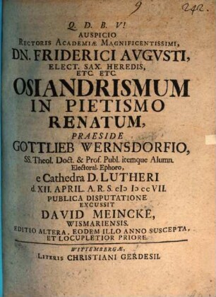 Osiandrismum in pietismo renatum ... excutiet