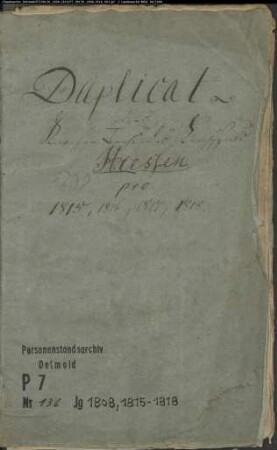 Kirchenbuchduplikate der katholischen Gemeinde in Heessen (GHT 1808, GHT 1815-1818). (Gemeinde: Heesen, katholische Gemeinde und Kirchspiel)