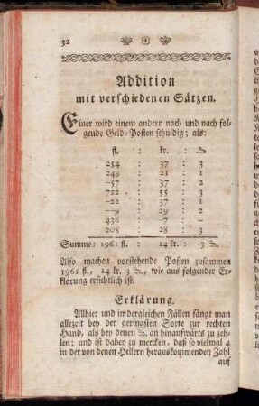 Addition mit verschiedenen Sätzen.