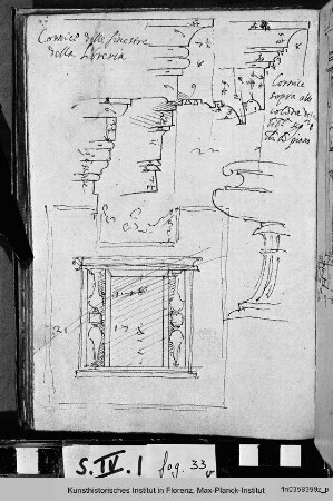 Biblioteca Laurenziana in Florenz : Fenster und Gesimsstudie des Vestibüls