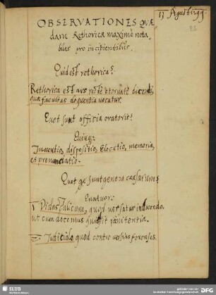 Observationes quaedam Rhetoricae maxime notabiles pro incipientibus.