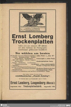 Werbung: Ernst Lomberg Trockplatten, Langenberg (Rheinl.)