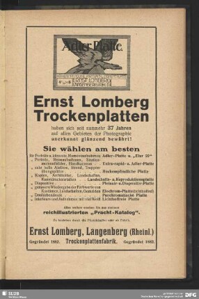 Werbung: Ernst Lomberg Trockplatten, Langenberg (Rheinl.)