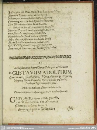 Ad Serenissimum ac Potentissimum Principem ac Dominum D. Gustavum Adolphum ...