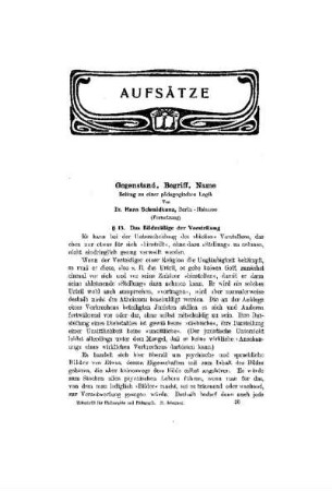 Gegenstand, Begriff, Name : Beitrag zu einer pädagogischen Logik ; (Fortsetzung)