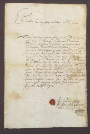 Taufzeugnis des Franz Georg von Schönborn (geboren am 17. Juni 1682).