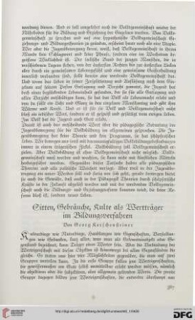 Sitten, Gebräuche, Kulte und Wertträger im Bildungsverfahren