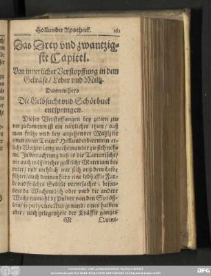 Das Drey und zwantzigste Capitel. Von innerlicher Verstopffung und in dem Gekräse/ Leber und Miltz.