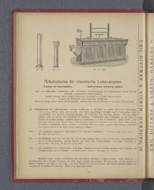 Arbeitstische für chemische Laboratorien.
