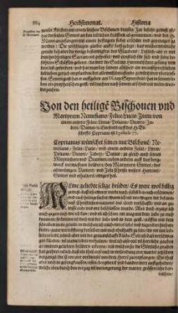 Von den heiligen Bischoven und Martyrern Nemesiano/ Felice/ Lucio. Item/ von einem andern Felice/ Litteo/ Poliano/ Victore/ Jadere/ Dativo ...