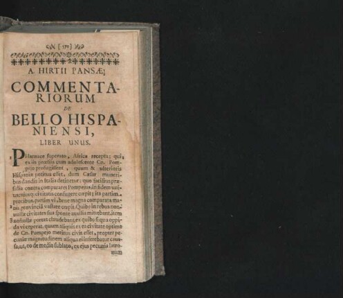 A. Hirtii Pansae Commentariorum De Bello Hispaniensi.