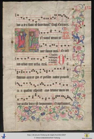 [4rv] Schluss der Benedictus-Antiphon Zachee festinans und Beginn des Commune sanctorum "De apostolis" bis Antiphon Constitues eos.