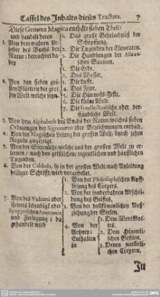 Taffel desInhalts dieses Tractats.