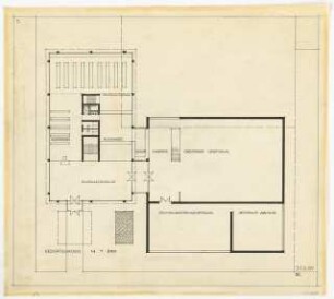 Hochschulbibliothek, Karlsruhe Neubau: Vorprojekt: Anbau eines weiteren Bibliotheksgebäudes. Grundriss EG, 1:200