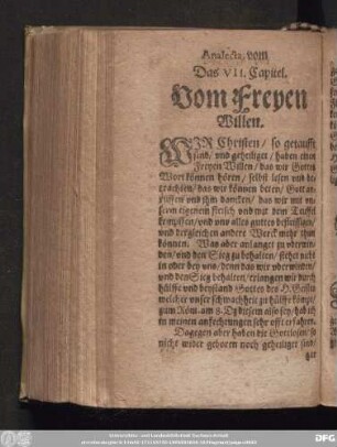 Das VII. Capitel. Vom Freyen Willen.