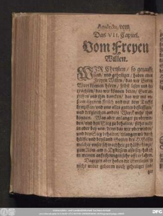 Das VII. Capitel. Vom Freyen Willen.