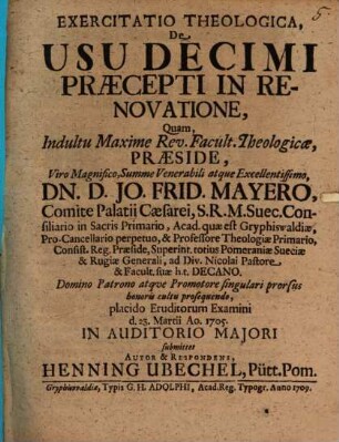 Exercitatio theol. de usu decimi praecepti in renovatione