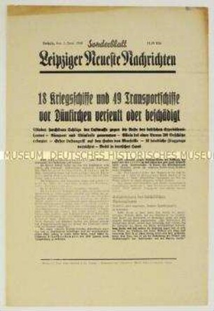 Sonderblatt der "Leipziger Neuesten Nachrichten" zur Versenkung britischer Schiffe vor der Küste Frankreichs
