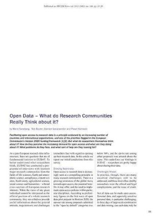 Open Data – What do Research Communities Really Think about it?