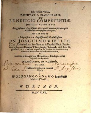 Disputatio inauguralis de beneficio competentiae