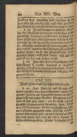 Cap. XIV. Von curieuxen Optischen Machinen