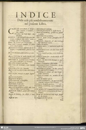 Indice Delle cose piu notabili contenute nel presente Libro