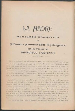 La madre : Monologo dramático : con un prólogo de Francisco Hostench