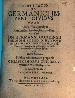 Exercitatio De Germanici Imperii Civibus
