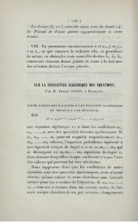 Sur la résolution algébrique des équations.