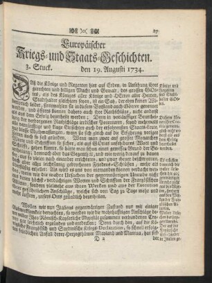 3. Stuck. den 19. Augusti 1734.