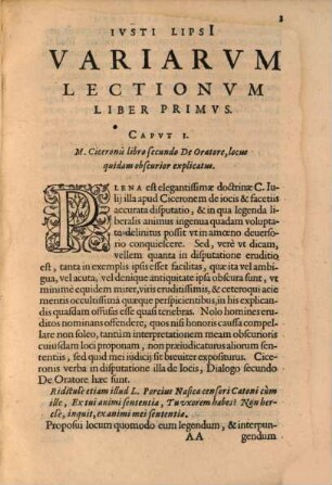 Ivsti Lipsi Variarum Lectionvm Libri III : quos nunc leui manus recensuit