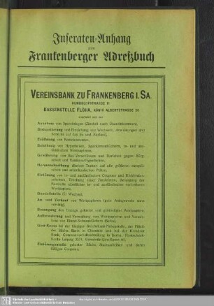 Inseraten-Anhang zum Frankenberger Adreßbuch