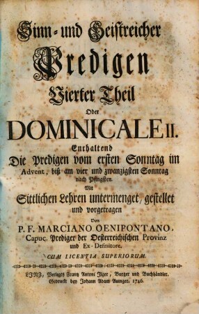 Alte Leyer Auf Ein Neues angestimmet. 4, Dominicale II : enthaltend die Predigen vom ersten Sonntag im Advent, biß am vierundzwanzigsten Sonntag nach Pfingsten