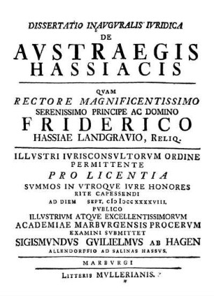 Dissertatio Inavgvralis Ivridica De Avstraegis Hassiacis
