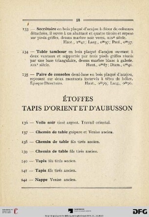 Ètoffes tapis D'orient Et D'aubusson (Nr. 136-155)