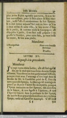 Lettre XV. Response a la precedente