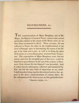 Elucidations of the African Geography : from the Communications of Major Houghton and Mr. Magra 1791 ; Compiled in 1793