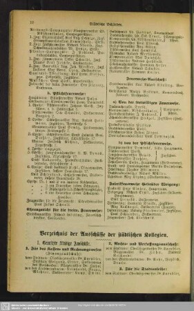Verzeichnis der Ausschüsse der städtischen Kollegien