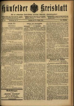 Ausgabe vom Dienstag, den 15. Oktober 1918.