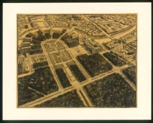 Erweiterung des Reichstags und Neugestaltung des Platzes der Republik, Berlin-Tiergarten: Perspektivische Ansicht (Vogelschau) gen Spreizknie, Platz der Republik