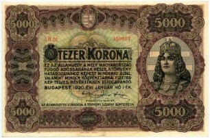 Geldschein, 5.000 Korona, 1.1.1920