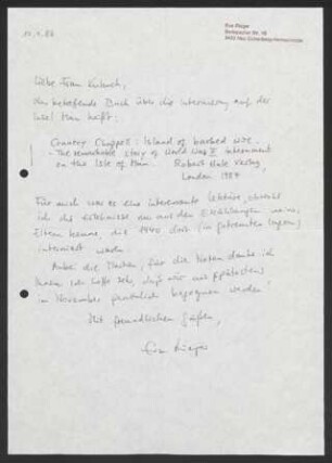Brief: Eva Rieger an Felicitas Kukuck, 12.01.1986