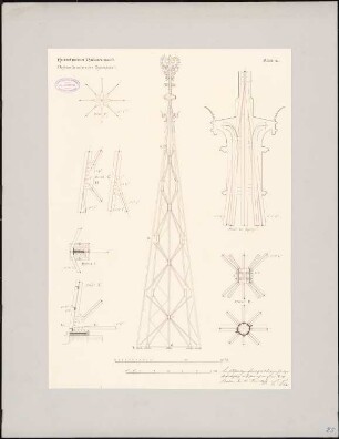 Preußisches Parlament, Berlin Schinkelwettbewerb 1869: Turmhelm: Dachkonstruktion mit Details